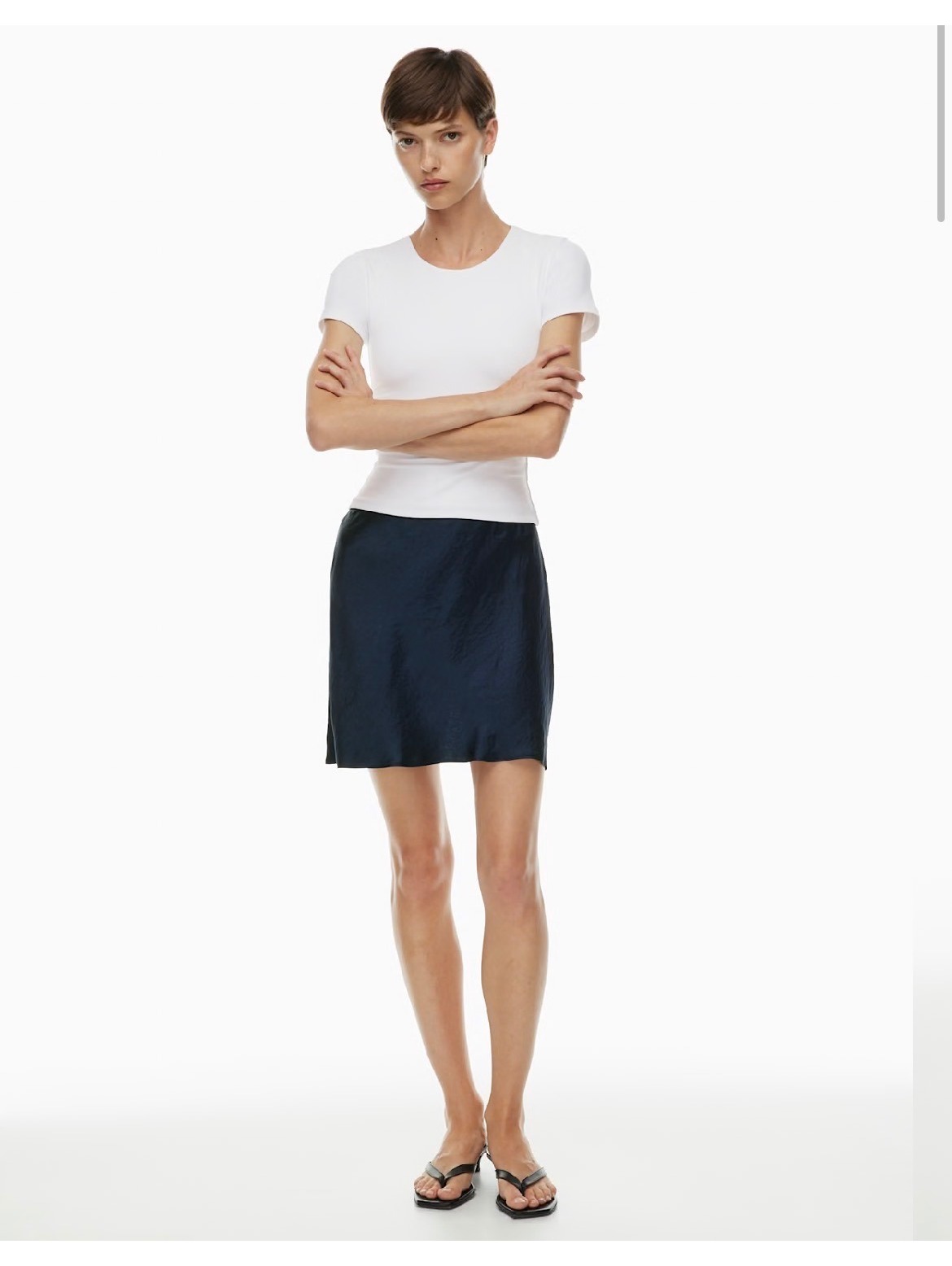 Aritzia Babaton Navy Satin Slip Mini Skirt Sz 4 A-Line Silky Elastic Waist